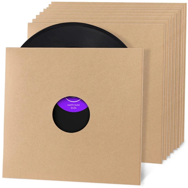 Main image of 10PCS 12in Vinyl Record Sleeves, Thick 350gsm Cardboard LP Covers Anti-Static Kraft Finish Blank LP Album Jackets for Labels w/ Hole for 33 RPM Record Storage Protector Brown
