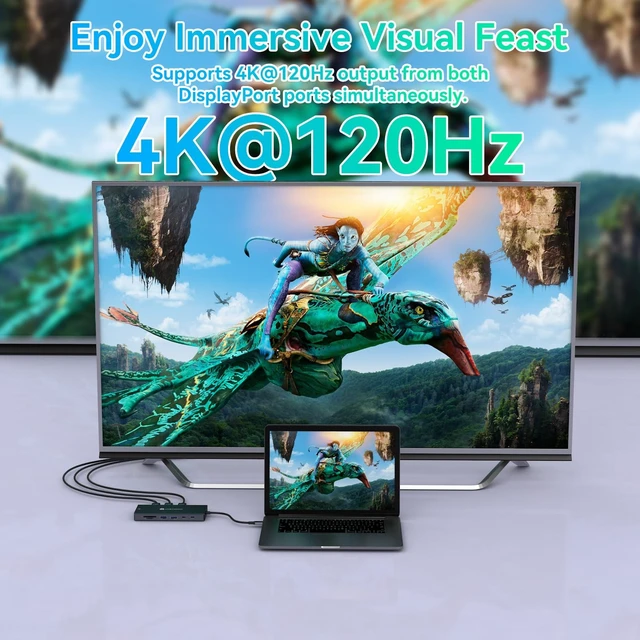 Alt view image 7 of 7 - USB C Laptop Docking Station 3 Monitors with Dual DisplayPort 4K@120Hz and HDMI 4K@60Hz, 12 in 1 Thunderbolt Hub with USB A 3.0, USB C 3.2, Ethernet, SD, TF, PD 100W