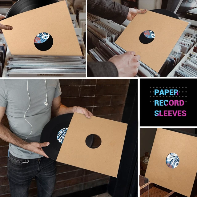 Alt view image 5 of 7 - 10PCS 12in Vinyl Record Sleeves, Thick 350gsm Cardboard LP Covers Anti-Static Kraft Finish Blank LP Album Jackets for Labels w/ Hole for 33 RPM Record Storage Protector Brown