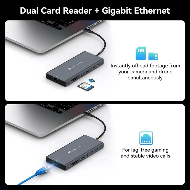 Alt view image 6 of 7 - USB C Laptop Docking Station 3 Monitors with Dual DisplayPort 4K@120Hz and HDMI 4K@60Hz, 12 in 1 Thunderbolt Hub with USB A 3.0, USB C 3.2, Ethernet, SD, TF, PD 100W