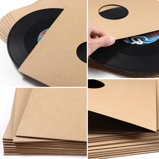 Alt view image 6 of 7 - 10PCS 12in Vinyl Record Sleeves, Thick 350gsm Cardboard LP Covers Anti-Static Kraft Finish Blank LP Album Jackets for Labels w/ Hole for 33 RPM Record Storage Protector Brown