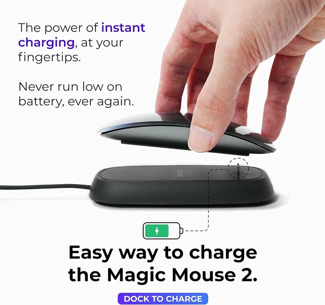 Alt view image 2 of 6 - Charging Station for Apple Magic Mouse, Black Usable As Charging Dock, Stand & Charger, Includes 5ft (1.5m) USB-A Cable, Lightning Connector