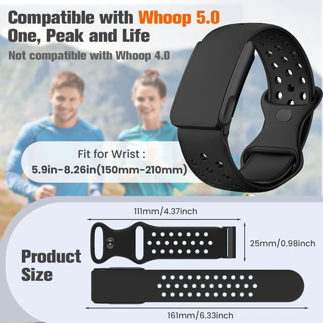 Alt view image 4 of 7 - Bands Compatible with Whoop 5.0 Band - Breathable with Air Holes & On-Wrist Charging, Waterproof Replacement Silicone Sport Strap for Whoop 5.0 One/Peak/Life/MG, Not for Whoop 4.0