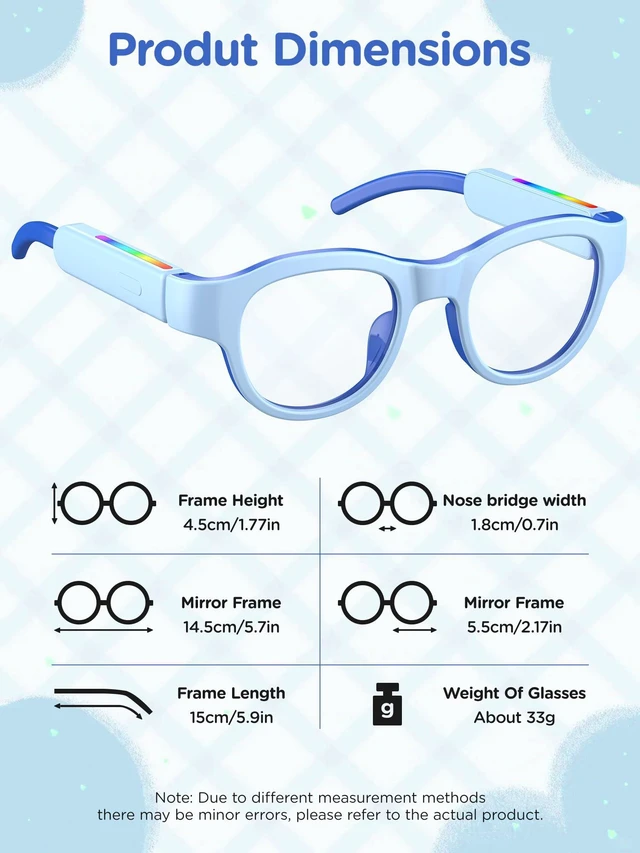 Alt view image 3 of 6 - Kids Smart Glasses with LED Lights, Bluetooth 5.4 Open-Ear Audio, Touch Control, Magnetic Charging, Ages 6-12 (Blue)