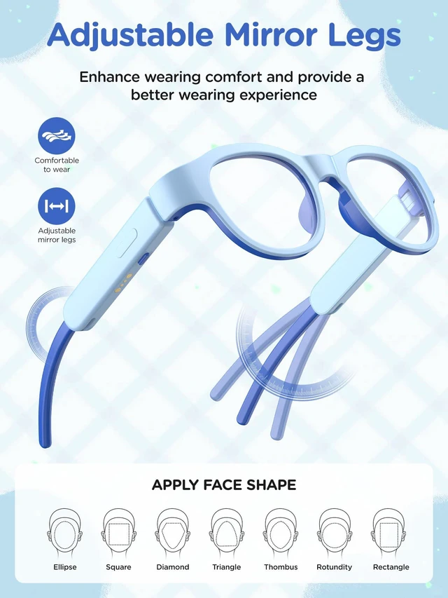 Alt view image 4 of 6 - Kids Smart Glasses with LED Lights, Bluetooth 5.4 Open-Ear Audio, Touch Control, Magnetic Charging, Ages 6-12 (Blue)