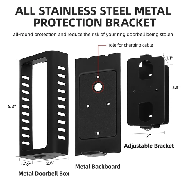 Alt view image 2 of 7 - Anti-Theft Video Doorbell Mount, Easy Remove for Charging, Hidden Screws Metal alloy bracket with anti-theft design, 45°-135° doorbell angle mount, no-block sensor for front door security