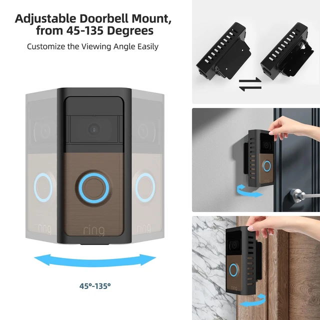 Alt view image 3 of 7 - Anti-Theft Video Doorbell Mount, Easy Remove for Charging, Hidden Screws Metal alloy bracket with anti-theft design, 45°-135° doorbell angle mount, no-block sensor for front door security