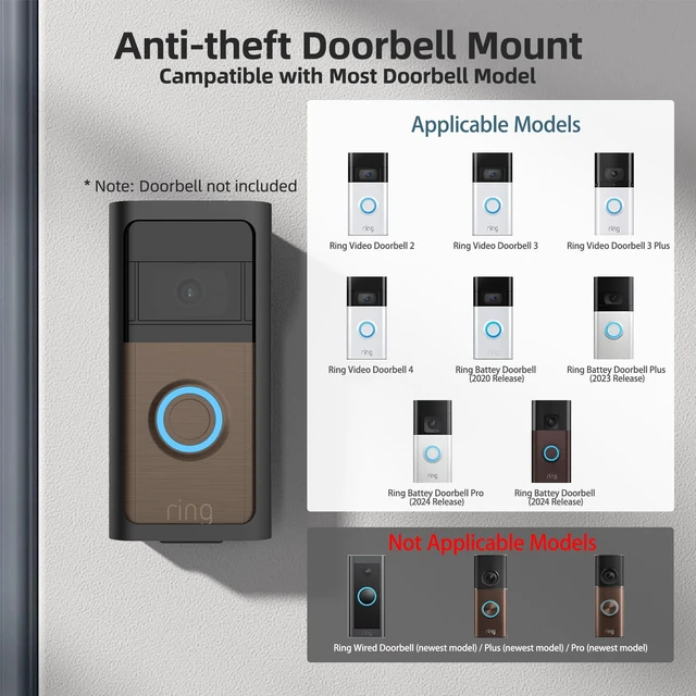 Alt view image 4 of 7 - Anti-Theft Video Doorbell Mount, Easy Remove for Charging, Hidden Screws Metal alloy bracket with anti-theft design, 45°-135° doorbell angle mount, no-block sensor for front door security