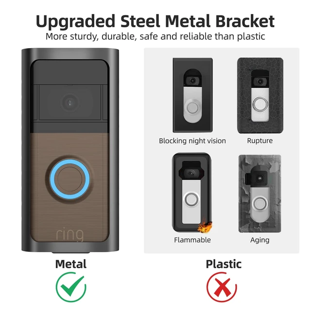 Alt view image 5 of 7 - Anti-Theft Video Doorbell Mount, Easy Remove for Charging, Hidden Screws Metal alloy bracket with anti-theft design, 45°-135° doorbell angle mount, no-block sensor for front door security