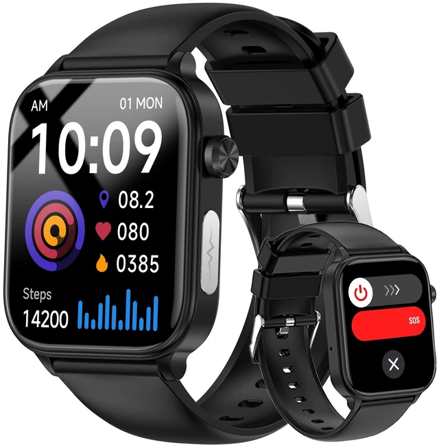 Main image of Smart Watch for Men Women (Answer/Make Calls), 1.96" HD Screen Fitness Watch with Blood Pressure/Heart Rate/Sleep/Body Temperature/Stress Monitor, SOS Button, IP68 Waterproof