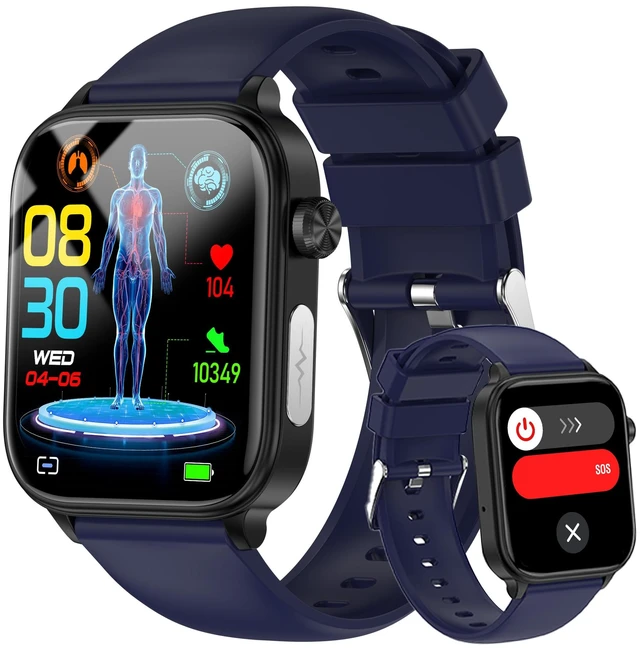 Main image of Smart Watch for Men Women (Answer/Make Calls), 1.96" HD Screen Fitness Watch with Blood Pressure/Heart Rate/Sleep/Body Temperature/Stress Monitor, SOS Button, IP68 Waterproof (Blue)