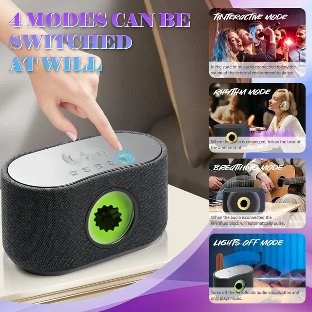 Alt view image 4 of 7 - Ferrofluid Speaker with 15W Wireless Charging, 30W Power Bluetooth Speaker Music Audio Visualizer, Magnetic Fluid Display, Bassup Dual Stereo, Dynamic LED Light for PC/Desk Toy/Home/Office/Study