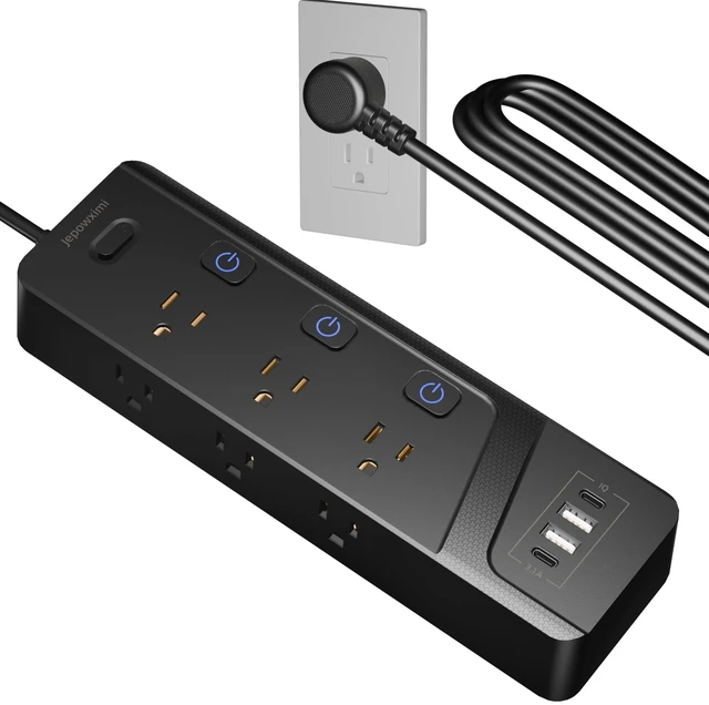 Main image of Surge Protector Power Strip with Individual Switches - 6 Wide Spaced Outlet 4 USB Ports(2 USB C), 10ft Extension Cord with Switch On/Off, 1500J, 3 Prong Flat Plug, Wall Mount for Home Office