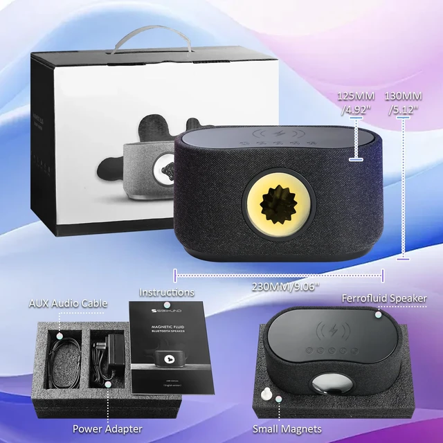 Alt view image 6 of 7 - Ferrofluid Speaker with 15W Wireless Charging, 30W Power Bluetooth Speaker Music Audio Visualizer, Magnetic Fluid Display, Bassup Dual Stereo, Dynamic LED Light for PC/Desk Toy/Home/Office/Study