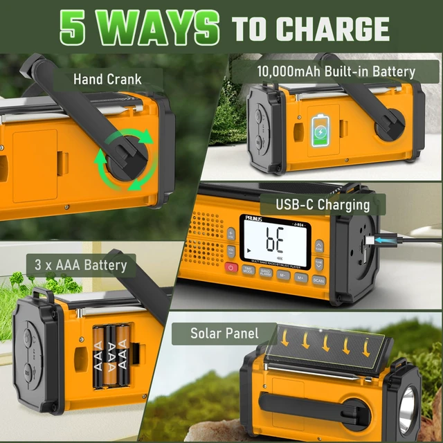 Alt view image 4 of 6 - J-924 10000mAh/37000mWh Hand Crank Emergency Radio NOAA AM FM SW AAA Battery/USB/Solar/Hand Crank Charging, Torch& Reading Light, SOS Alarm, Power Bank NOAA Weather Radio