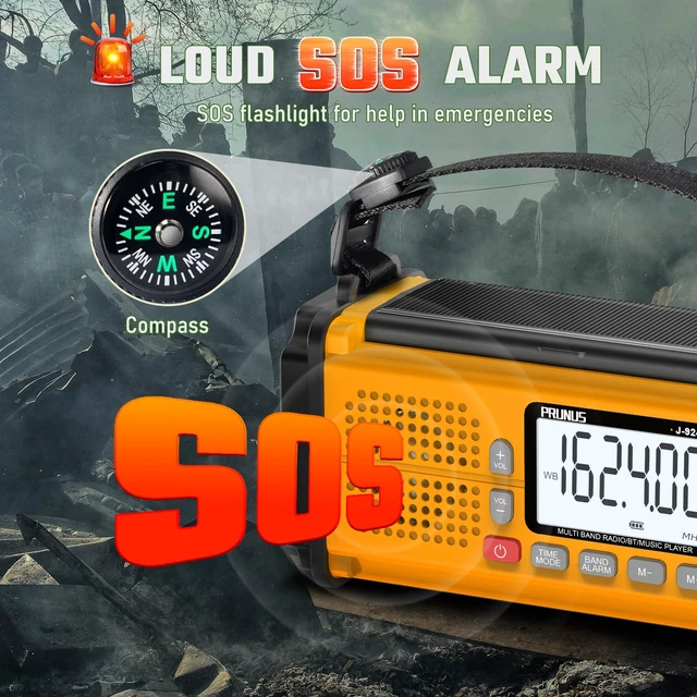 Alt view image 6 of 6 - J-924 10000mAh/37000mWh Hand Crank Emergency Radio NOAA AM FM SW AAA Battery/USB/Solar/Hand Crank Charging, Torch& Reading Light, SOS Alarm, Power Bank NOAA Weather Radio