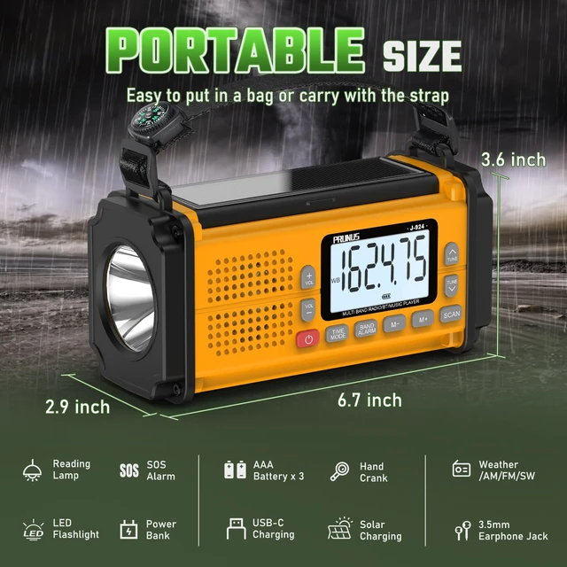 Alt view image 5 of 6 - J-924 10000mAh/37000mWh Hand Crank Emergency Radio NOAA AM FM SW AAA Battery/USB/Solar/Hand Crank Charging, Torch& Reading Light, SOS Alarm, Power Bank NOAA Weather Radio