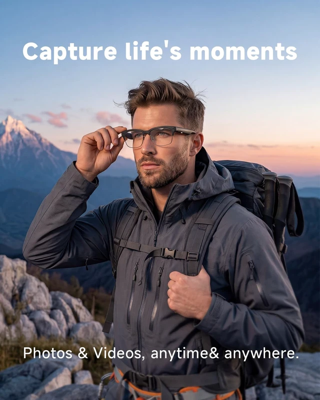 Alt view image 3 of 7 - AI Smart Glasses with 8MP Camera, 1080P Anti-Shake HD Video, 2 Pairs of len, Real-Time Translation & Voice Assistant, Bluetooth Calls & Open-Ear Audio for Vlogging, Travel & Meetings