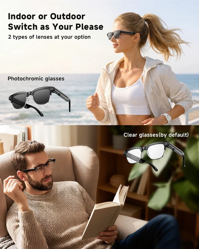 Alt view image 6 of 7 - AI Smart Glasses with 8MP Camera, 1080P Anti-Shake HD Video, 2 Pairs of len, Real-Time Translation & Voice Assistant, Bluetooth Calls & Open-Ear Audio for Vlogging, Travel & Meetings