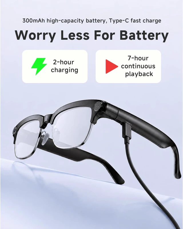 Alt view image 7 of 7 - AI Smart Glasses with 8MP Camera, 1080P Anti-Shake HD Video, 2 Pairs of len, Real-Time Translation & Voice Assistant, Bluetooth Calls & Open-Ear Audio for Vlogging, Travel & Meetings