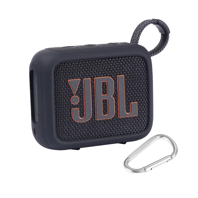 Alt view image 2 of 7 - for JBL Go 4 Waterproof Bluetooth Speaker Silicone Cover, Black Snug Fit, Portable Carabiner Clip, Shock Absorption, Drop Protection, Travel Lightweight Design, Protective Skin Case