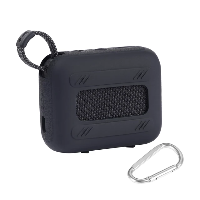 Alt view image 3 of 7 - for JBL Go 4 Waterproof Bluetooth Speaker Silicone Cover, Black Snug Fit, Portable Carabiner Clip, Shock Absorption, Drop Protection, Travel Lightweight Design, Protective Skin Case