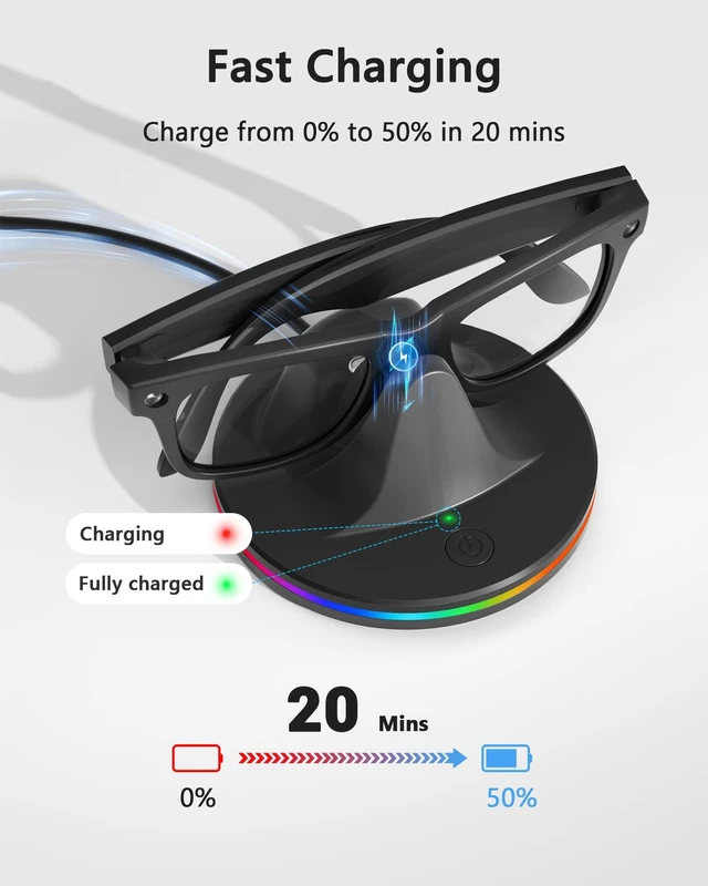 Alt view image 3 of 7 - Charging Station for Meta Ray-Ban Glasses, Black Compatible with Wayfarer, Skyler, Headliner & Oakley Meta HSTN, 7-Color RGB Light and USB-C Cable