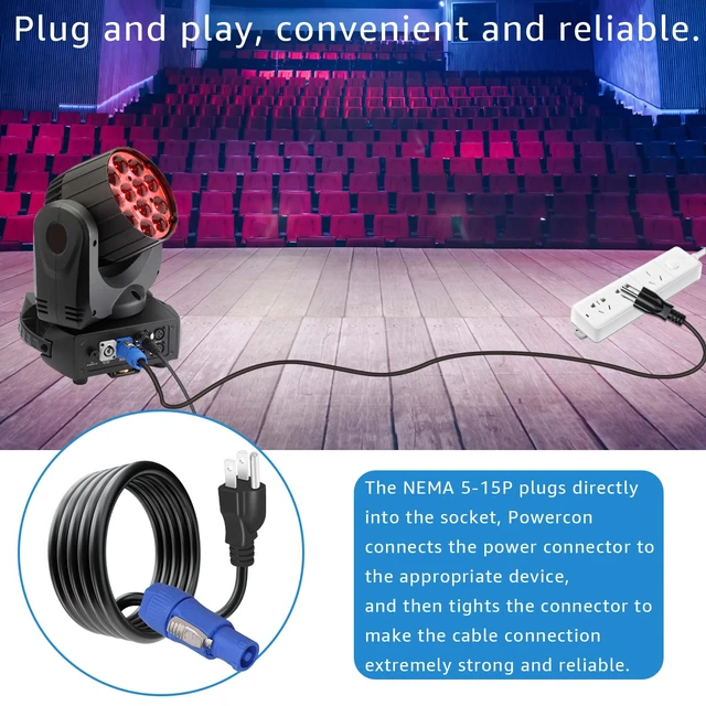 Alt view image 4 of 7 - 3-Prong NEMA 5-15P to PowerCON Cable 20A 3 Pin PowerCon Input Connector to NEMA 5-15P Connector Cord for Outdoor Stage Light LED Screen-1.8M/5.9