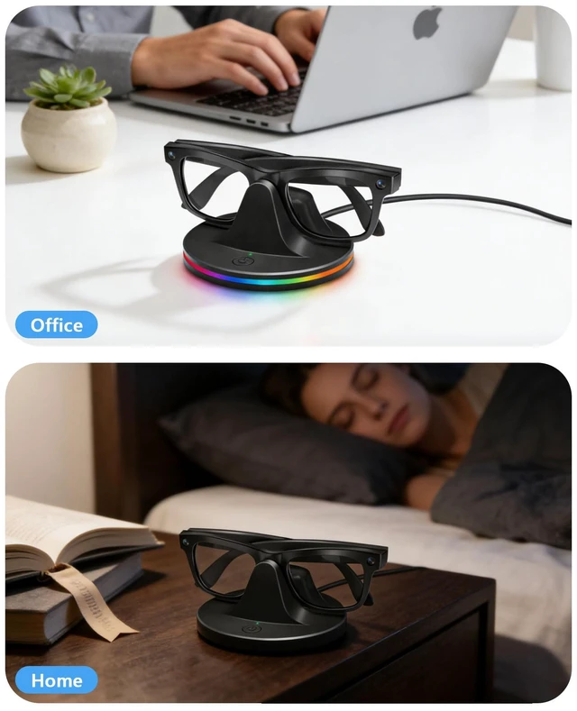 Alt view image 6 of 7 - Charging Station for Meta Ray-Ban Glasses, Black Compatible with Wayfarer, Skyler, Headliner & Oakley Meta HSTN, 7-Color RGB Light and USB-C Cable