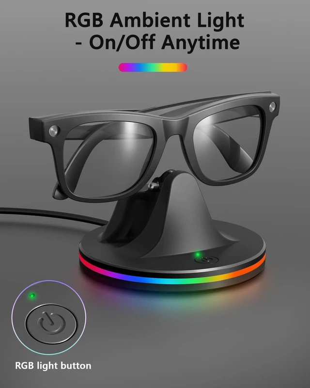 Alt view image 5 of 7 - Charging Station for Meta Ray-Ban Glasses, Black Compatible with Wayfarer, Skyler, Headliner & Oakley Meta HSTN, 7-Color RGB Light and USB-C Cable