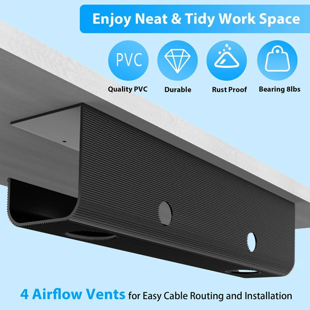 Alt view image 4 of 6 - 2 Pack Large Capacity Cable Management Tray 31.5in (2xL15.7in), Thick PVC Under Desk Cable Tray Kit with 4 Cable Clips & 5 Ties, Standing Cord Management Desk Organizer for Office or Home, Black