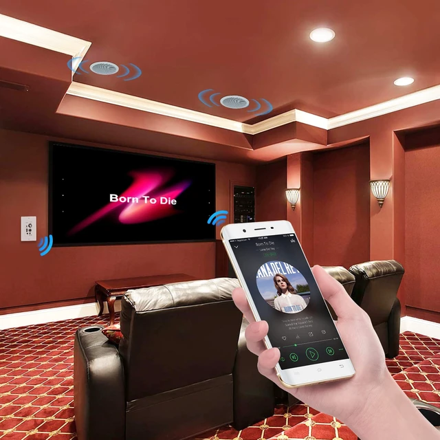 Alt view image 7 of 7 - 5.25'' Home Audio Package Wall Mount Bluetooth Amplifier Receiver System with 300W in Ceiling Wall Passive Speakers Great for Home Theater Office Bathroom Kitchen Living Room (A Pair)