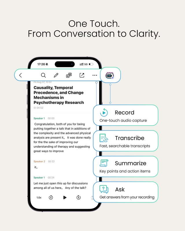 Alt view image 3 of 7 - P1 64GB Wearable AI Voice Recorder and Note Taker for Meetings Real-Time Translation with USB-C, Cloud Storage, Privacy Controls, and Quick Charging for Extended Use