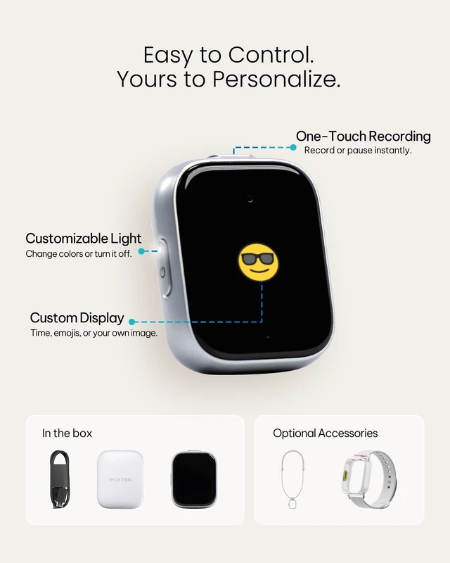 Alt view image 6 of 7 - P1 64GB Wearable AI Voice Recorder and Note Taker for Meetings Real-Time Translation with USB-C, Cloud Storage, Privacy Controls, and Quick Charging for Extended Use