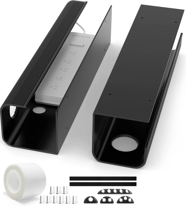 Alt view image 6 of 6 - 2 Pack Large Capacity Cable Management Tray 31.5in (2xL15.7in), Thick PVC Under Desk Cable Tray Kit with 4 Cable Clips & 5 Ties, Standing Cord Management Desk Organizer for Office or Home, Black
