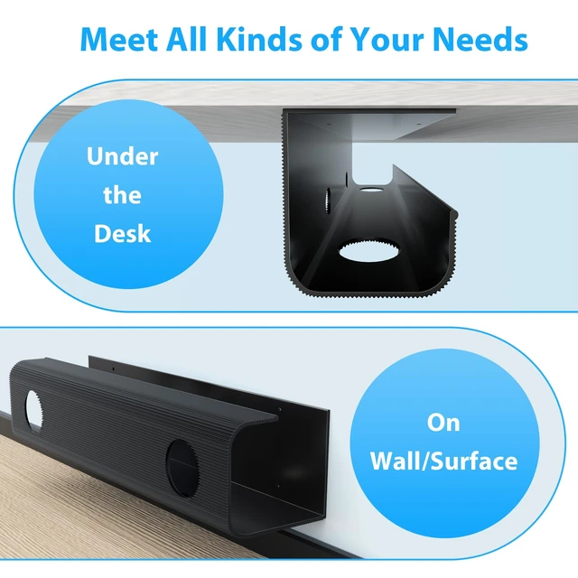 Alt view image 5 of 6 - 2 Pack Large Capacity Cable Management Tray 31.5in (2xL15.7in), Thick PVC Under Desk Cable Tray Kit with 4 Cable Clips & 5 Ties, Standing Cord Management Desk Organizer for Office or Home, Black