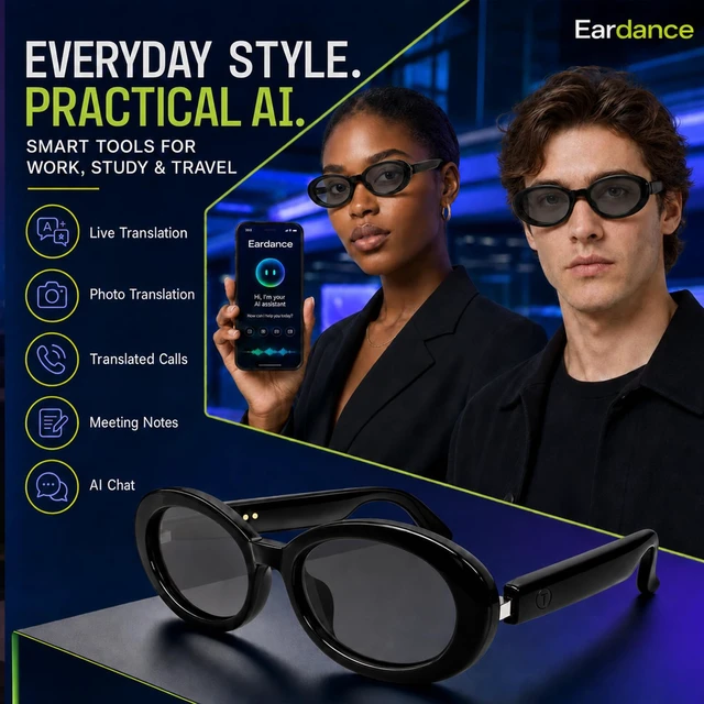 Alt view image 3 of 7 - Black Cat-Eye Chic Smart Translation Polarized Sunglasses Women Tortoise Bluetooth Sunglasses with AI Translation, Free App, Polarized Lenses for Travel, Shopping & Daily Wear