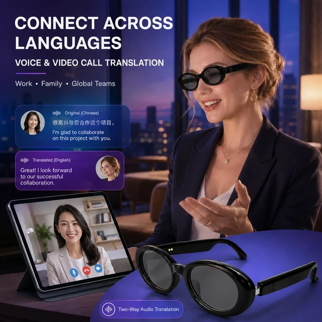 Alt view image 5 of 7 - Black Cat-Eye Chic Smart Translation Polarized Sunglasses Women Tortoise Bluetooth Sunglasses with AI Translation, Free App, Polarized Lenses for Travel, Shopping & Daily Wear