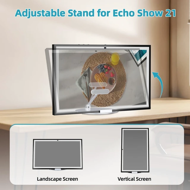 Alt view image 4 of 7 - Adjustable Stand for Echo Show 21 & Show 15, 90° Tilt, 360° Swivel Metal, No Assembly, Horizontal or Vertical Mode Screen Stand for Alexa Show 15, Easy to Use, Echo Show 15 Stand for Kitchen