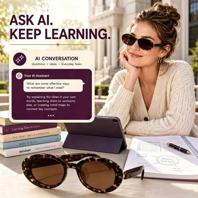 Alt view image 5 of 7 - Tea Cat-Eye Elegant Smart Translation Polarized Sunglasses Women Black Style Bluetooth Glasses with AI Translation, Free App, Polarized Lenses & Open-Ear Audio for Meetings, Driving & Work
