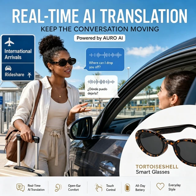 Alt view image 6 of 7 - Tea Cat-Eye Elegant Smart Translation Polarized Sunglasses Women Black Style Bluetooth Glasses with AI Translation, Free App, Polarized Lenses & Open-Ear Audio for Meetings, Driving & Work