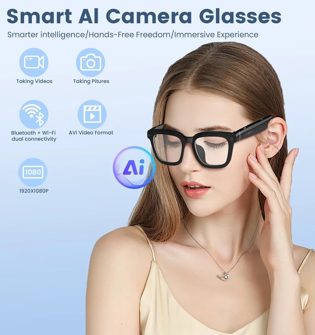 Alt view image 2 of 7 - AI Smart Camera Glasses 1080P HD - Bluetooth Video Recording Glasses with Voice Control, Wearable Sport Camera Eyeglasses for Driving, Hiking, Outdoor & Open on Computer