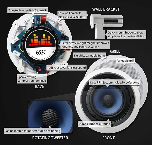 Alt view image 7 of 7 - 652C in-Ceiling Speaker with Pivoting Tweeter (6.5 Inch in-Ceiling) 9.5 inch Overall Size