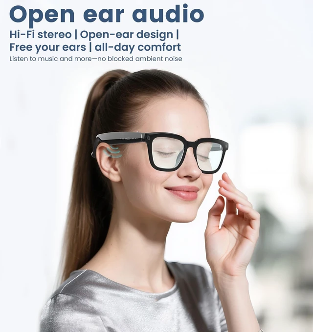 Alt view image 3 of 7 - AI Smart Camera Glasses 1080P HD - Bluetooth Video Recording Glasses with Voice Control, Wearable Sport Camera Eyeglasses for Driving, Hiking, Outdoor & Open on Computer