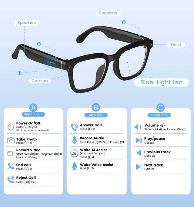 Alt view image 6 of 7 - AI Smart Camera Glasses 1080P HD - Bluetooth Video Recording Glasses with Voice Control, Wearable Sport Camera Eyeglasses for Driving, Hiking, Outdoor & Open on Computer