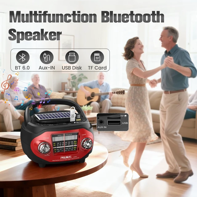 Alt view image 4 of 7 - 15W Retro Bluetooth Speaker with Rich Bass Stereo Best Sound, Radio Portable AM FM, Solar/USB Rechargeable,Vintage Speaker Support AUX/USB Drive, Home,Party, Gift (2026 Update)
