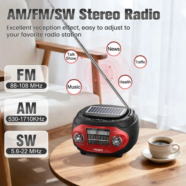 Alt view image 5 of 7 - 15W Retro Bluetooth Speaker with Rich Bass Stereo Best Sound, Radio Portable AM FM, Solar/USB Rechargeable,Vintage Speaker Support AUX/USB Drive, Home,Party, Gift (2026 Update)