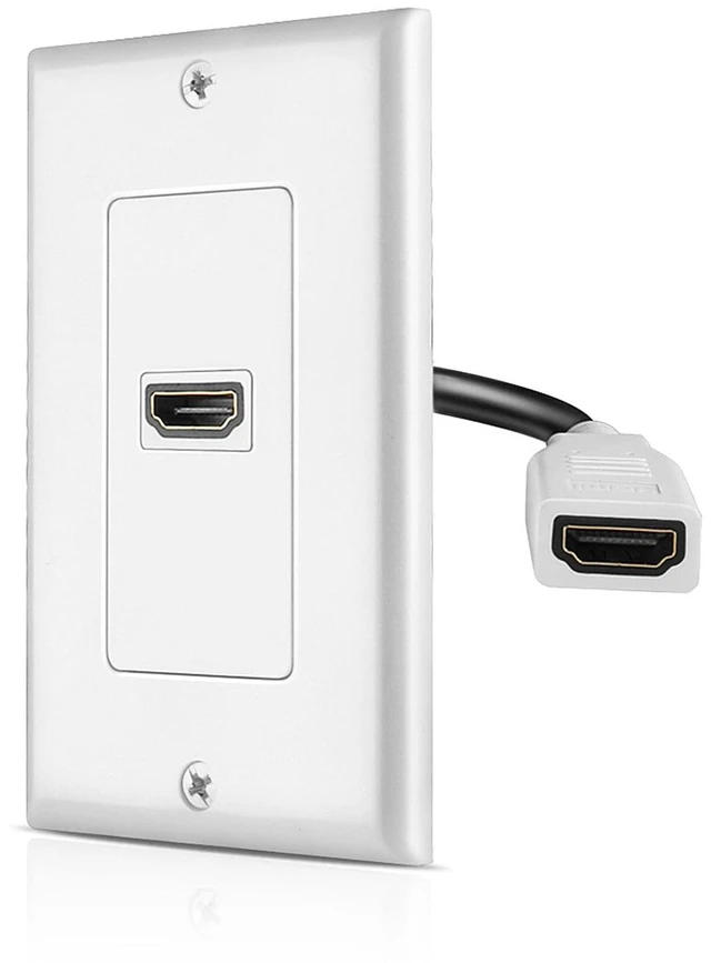 Main image of 1-Port HDMI Wall Plate, 4K Pass-Through Outlet with Pigtail Cable Single-Gang Hdmi Faceplate Supports Arc/Earc, Ethernet and 18 Gbps; 4-Inch Rear Pigtail Simplifies In-Wall Connections