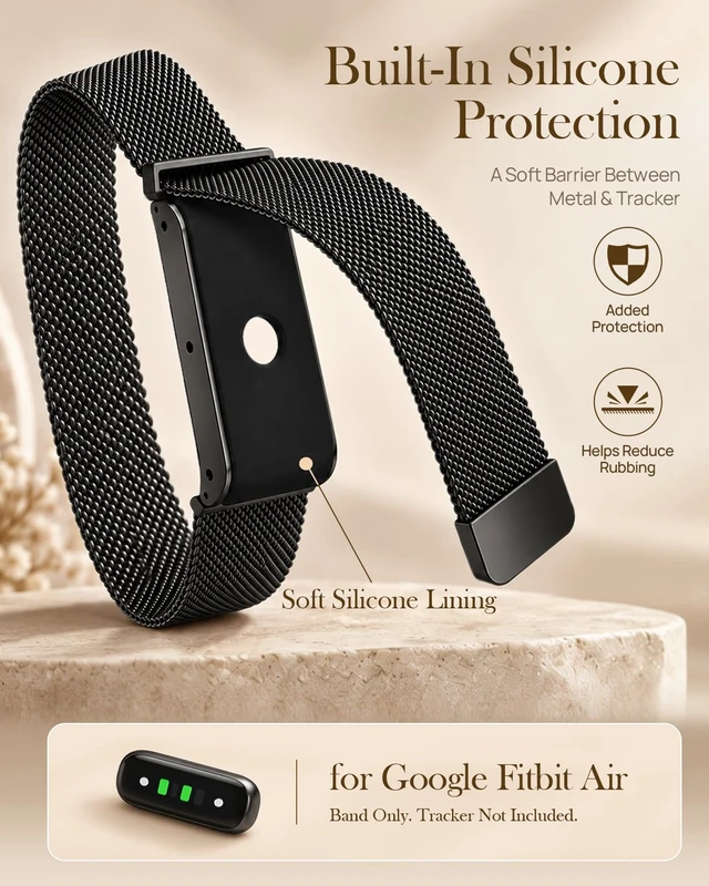 Alt view image 2 of 7 - Stainless Steel Mesh Band Compatible with Google Fitbit Air Band Magnetic Metal Replacement Loop Strap for Fitbit Air Band, Milanese Adjustable Breathable Band for Women Men, Magnetic Clasp