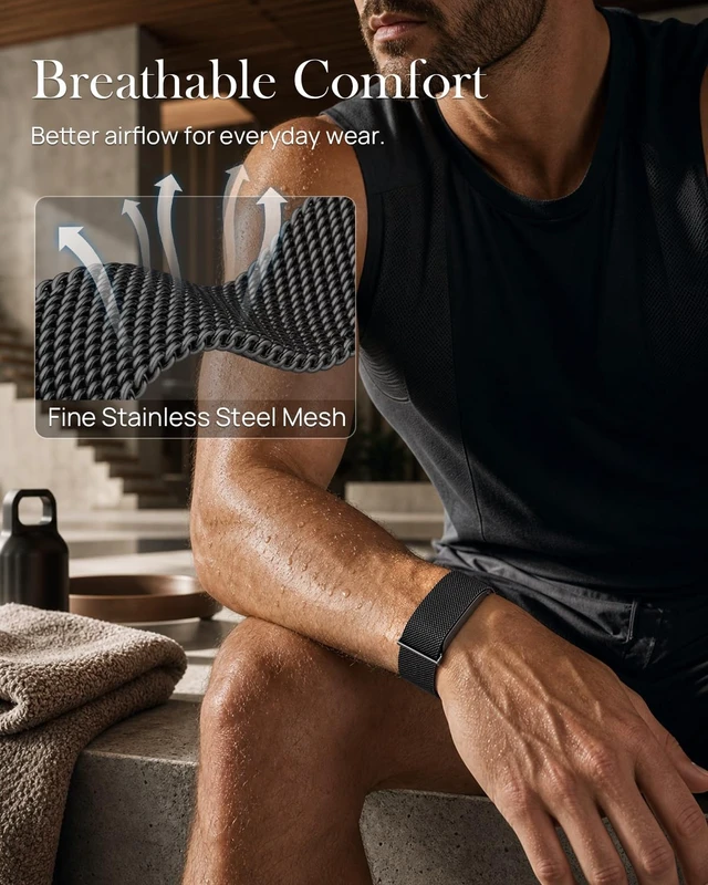 Alt view image 4 of 7 - Stainless Steel Mesh Band Compatible with Google Fitbit Air Band Magnetic Metal Replacement Loop Strap for Fitbit Air Band, Milanese Adjustable Breathable Band for Women Men, Magnetic Clasp